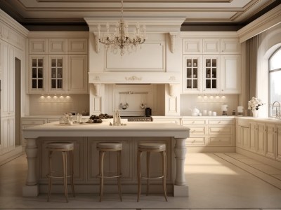 Elegant Kitchen With Ornate Chandeliers