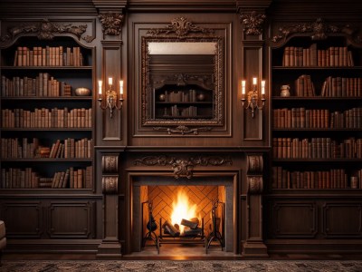 Elegant Living Room With A Fireplace And Book Shelves