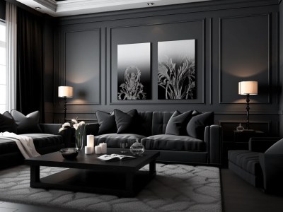 Elegant Living Room With Black Walls And Black Accents