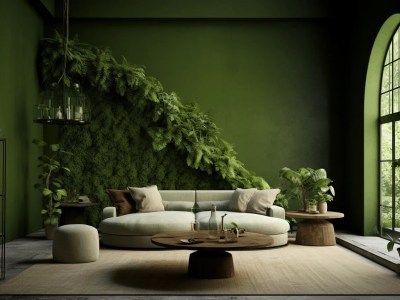 Elegant Living Room With Green Walls And Green Plants