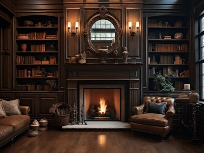 Elegant Sitting Room With A Fire Place, Bookshelves And Lots Of Books