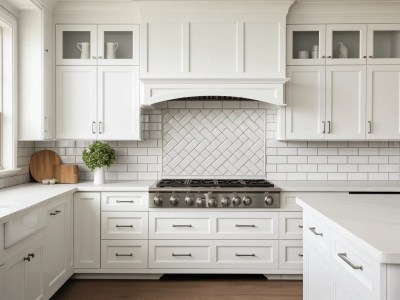 Elegant Style Kitchen With White Cabinets And Tile