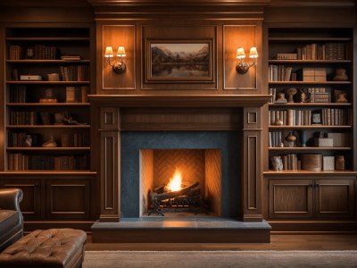 Elegant Wood Fireplace In A Man Cave