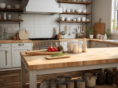 Empty Kitchen With Wooden Counters