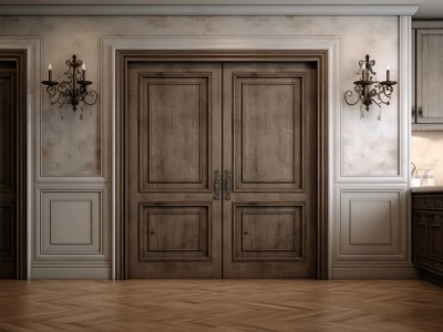 Empty Room Is Shown With Several Doors