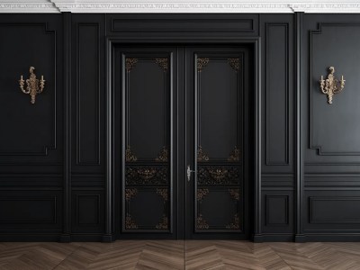 Entrance To A Room With Luxurious Black Doors