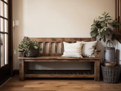 Entryway Bench Is Next To A Wood Cabinet