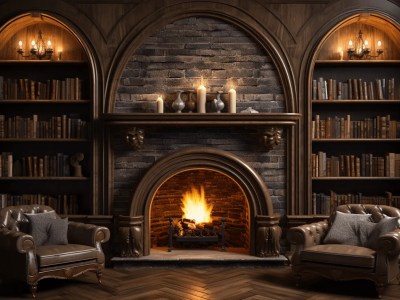 Fire Place With Bookshelves And Fireplace