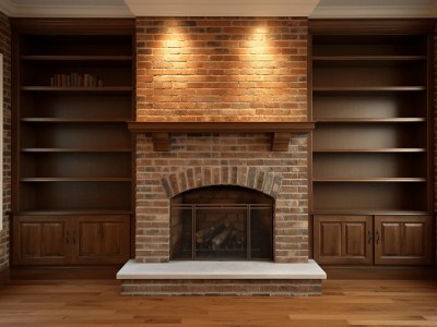 Fireplace Has Bookshelves Around It With Brick And Hardwood Floors