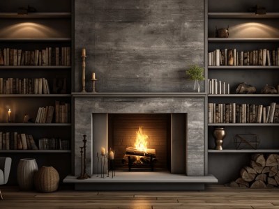 Fireplace In Library 3D Rendering Background  Stock Filmaje