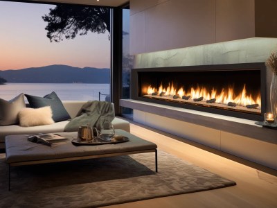 Fireplace In The Living Room Overlooking The Lake