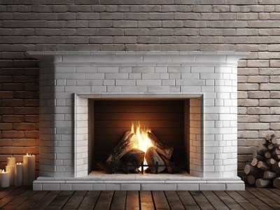 Fireplace Is In Front Of A Brick Wall