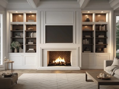 Fireplace Living Room With Book Case