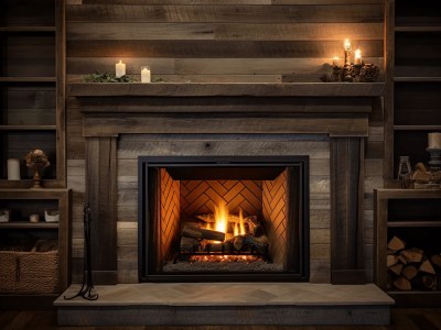 Fireplace Set Up Featuring Wood Mantel And Candles