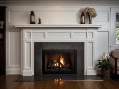 Fireplace With A Wood Mantel