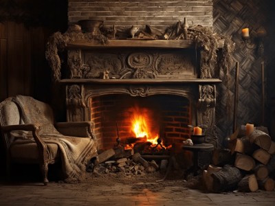 Fireplace With Burning Logs