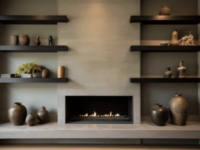 Fireplace With Many Shelves And Decorative Vases