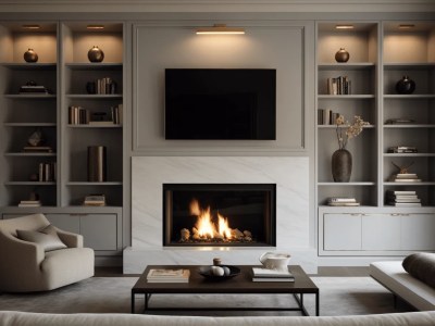 Fireplace With Marble Top Of Modern Tv Built In Behind It