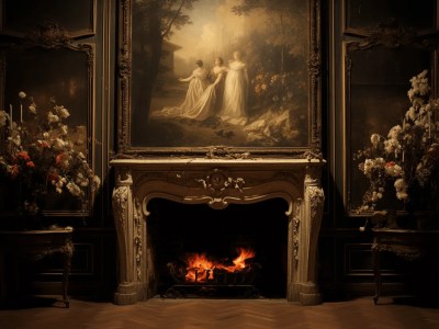 Fireplace With Paintings And A Painting On The Side