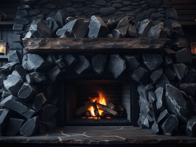 Fireplace With Stones Around It In A Living Room