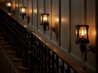 Five Ornate, Candlelit Pillars On A Staircase