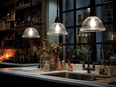 Four Lights Hanging Below The Dark Sink