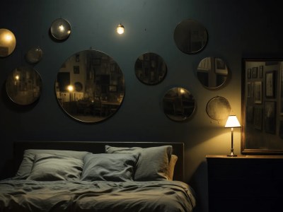 Four Round Mirrors Above A Bed