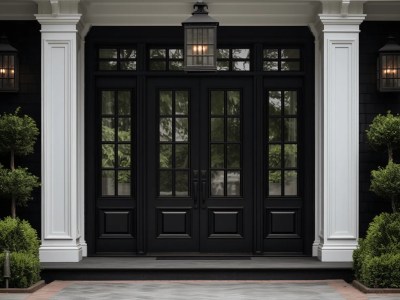 Front Entrance To A House With Black Wrought Iron Door