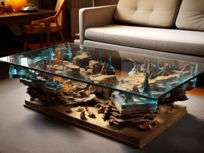 Glass Coffee Table With Castle Made Out Of Glass