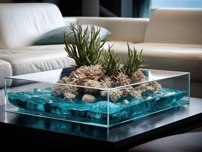 Glass Container Contains A Living Room Setting With A Tropical Coral