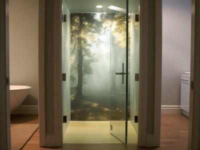 Glass Door With A Dark Forest Scene