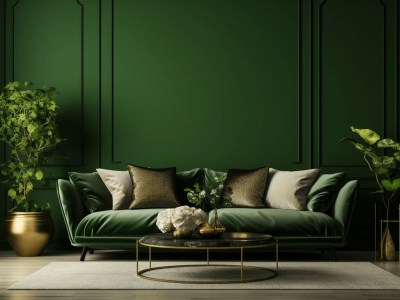 Gold Gold Couch And Pillows In The Living Room With Green Walls