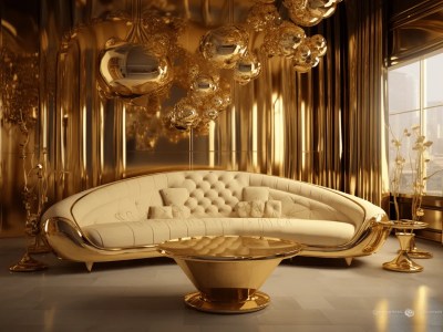 Gold Metallic Sofa With A Golden Coffee Table