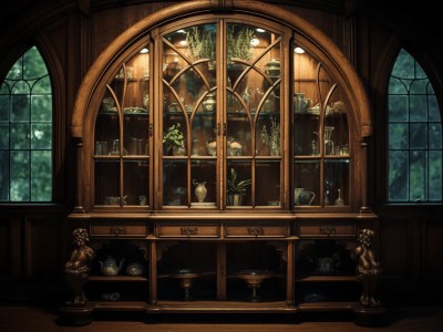 Gothic China Cabinet That Has Decorative Items In It