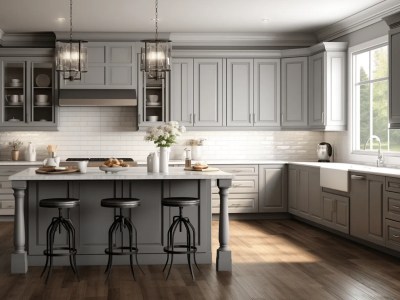 Gray Cabinets In Open Concept Kitchen