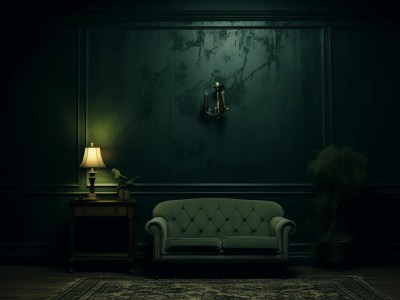 Gray Couch And Lamp In A Gloomy Room