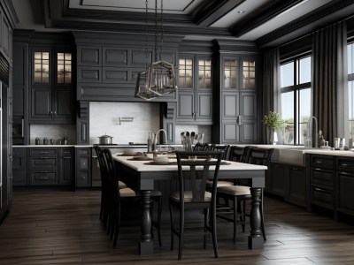 Gray Kitchen With Black Cabinets And Black Appliances