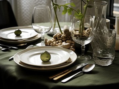 Green Cloth Place Setting For A Formal Dining