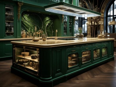 Green Kitchen With Ornate Decorations