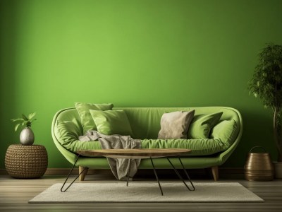 Green Living Room Interior Design With Furniture And Plants