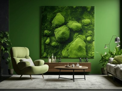 Green Living Room With Huge Painting