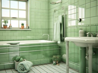 Green Tile Bathroom With Mirror