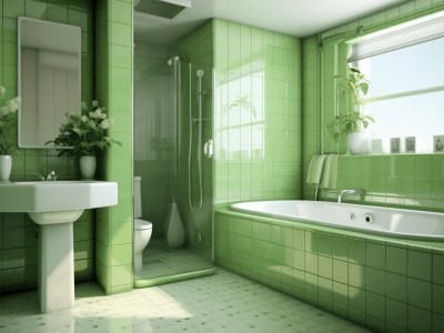 Green Tiles Bathroom Is Very Spacious And Well Organized