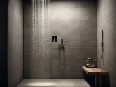 Grey Tiled With A Wooden Counter