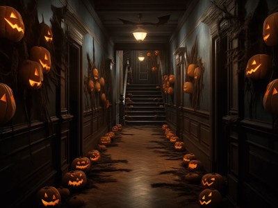 Hallway Decorated With Jack O Lanterns