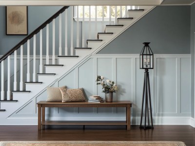 Hallway With White Wood And Stairs