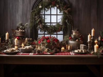 Holiday Dining Table Setting For The Christmas Party, Rustic  Fsb