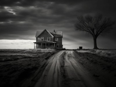 House Is Sitting In The Dark On A Dirt Path