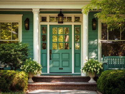 House With A Turquoise Door And White Painted Steps