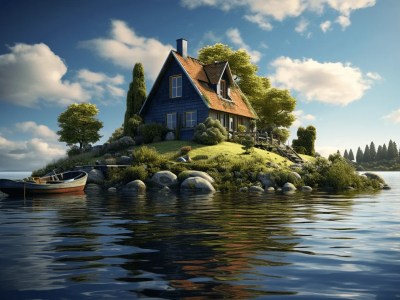 Image Depicts A Home Surrounded By Water